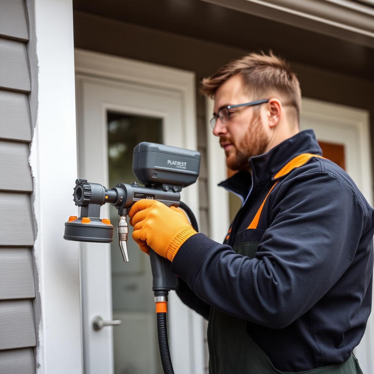 Painter carefully working on a home